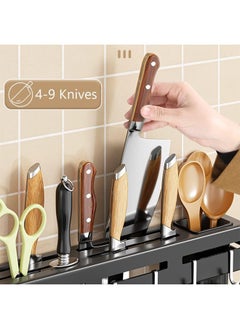 Reelyo 40cm Utensil Rack Kitchen Utensil Rack for Wall Cooking Utensils Hanger, Coffee Bar Shelf, Bathroom Shelf With Hooks, Large Wall Mounted Spice Rack  For Kitchen Stainless Steel Kitchen Utensil Holder Multifunctional Wall Mounted Rack With Spoon Fork And Chopstick Holder  - Image 4