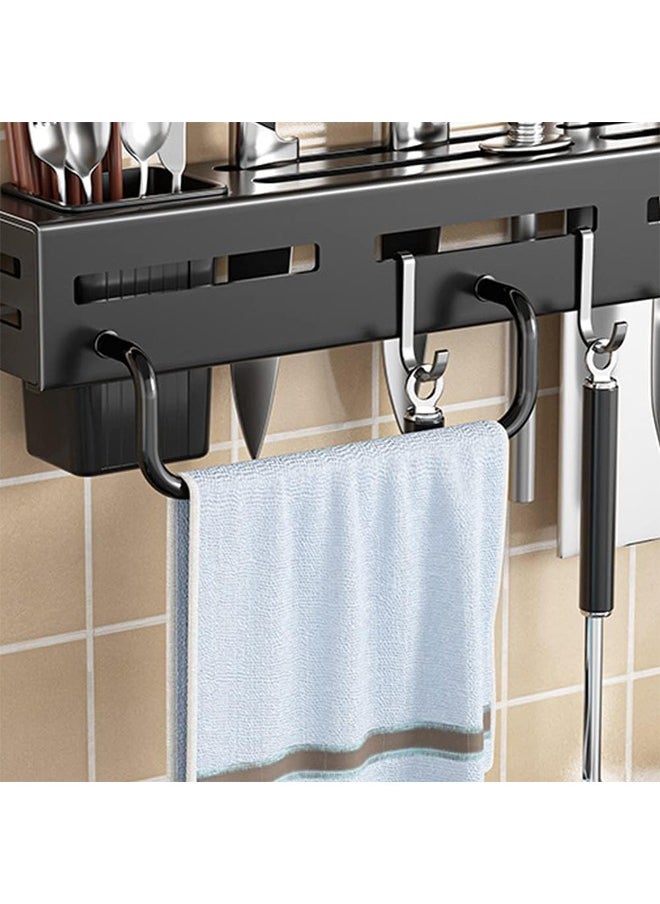 Reelyo - 40cm Utensil Rack Kitchen Utensil Rack for Wall Cooking Utensils Hanger, Coffee Bar Shelf, Bathroom Shelf With Hooks, Large Wall Mounted Spice Rack  For Kitchen Stainless Steel Kitchen Utensil Holder Multifunctional Wall Mounted Rack With Spoon Fork And Chopstick Holder - Image 1