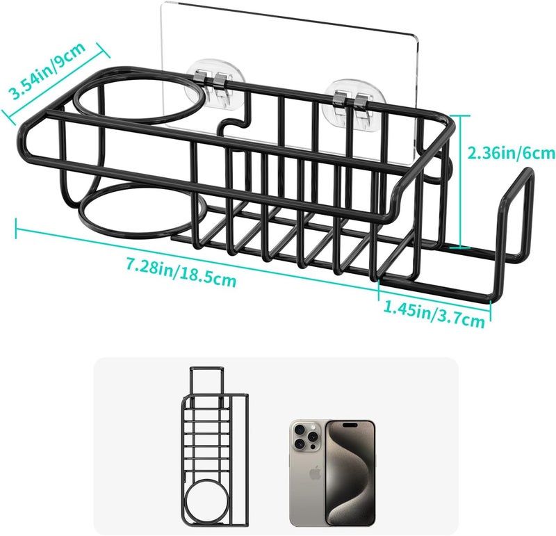 HapiRm 4 in 1 Kitchen Organizers and Storage, SUS304 Stainless Steel Brush Holder + Dish Cloth Hanger + Soap Rack + Sink Stopper Rack, No Drill Kitchen Essentials - Black - Image 4