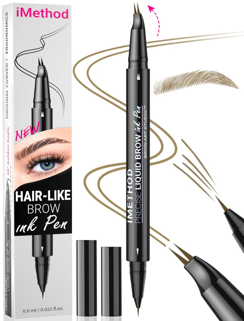 iMethod Curved Eyebrow Pen Eyebrow Pencil Brow Pencil 2in1 DualEnded Microblading Eyebrow Pen with MicroForkTip and Precise BrushTip Create Natural HairLike Brows Last AllDay Light Brown