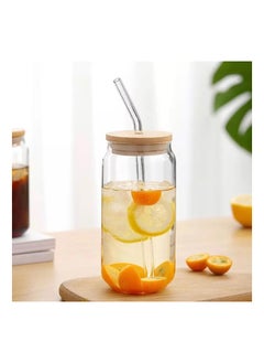 كافيه كوب زجاجي مع غطاء من الخيزران وماصة  - Image 5