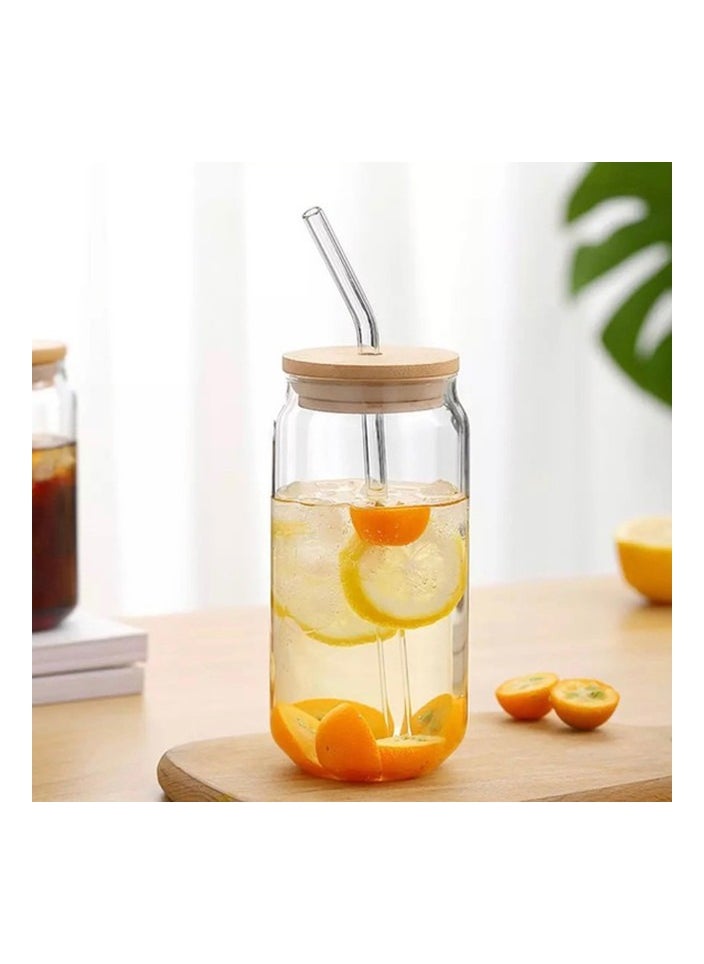 كافيه - كوب زجاجي مع غطاء من الخيزران وماصة - Image 1