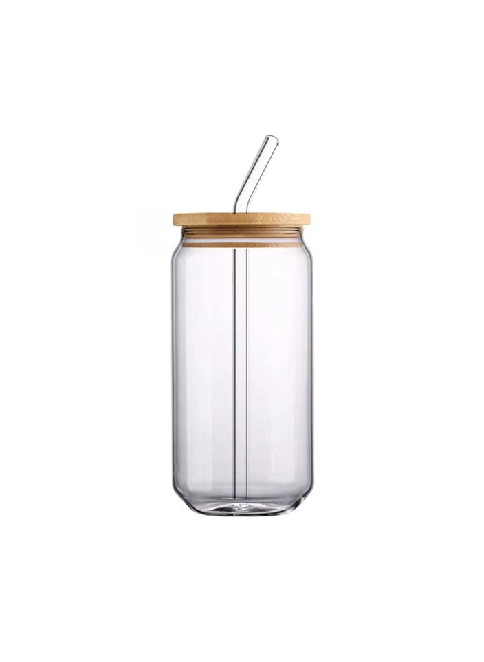 كافيه - كوب زجاجي مع غطاء من الخيزران وماصة - Image 1