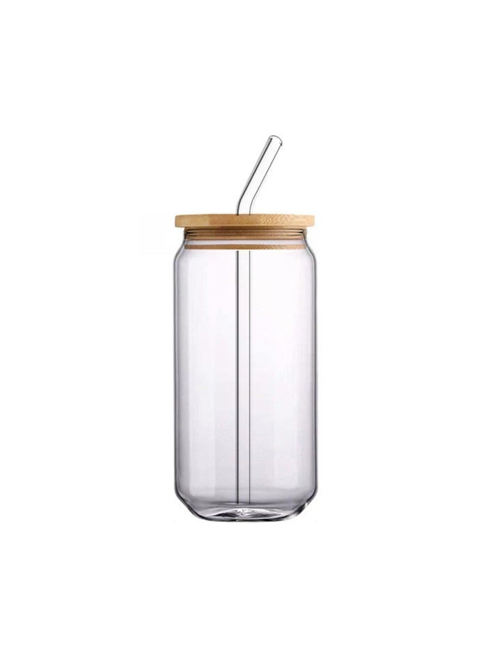 Glass Cups with Bamboo Lids and Glass Straw, Drinking Glasses with Bamboo Lids - Image 3