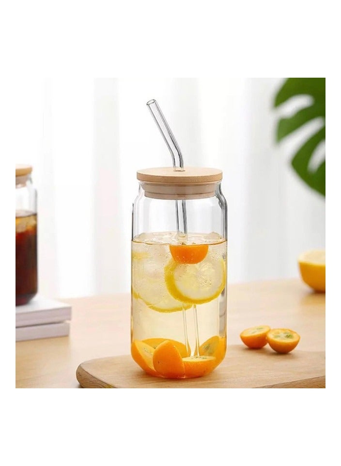 Glass Cups with Bamboo Lids and Glass Straw, Drinking Glasses with Bamboo Lids - Image 4