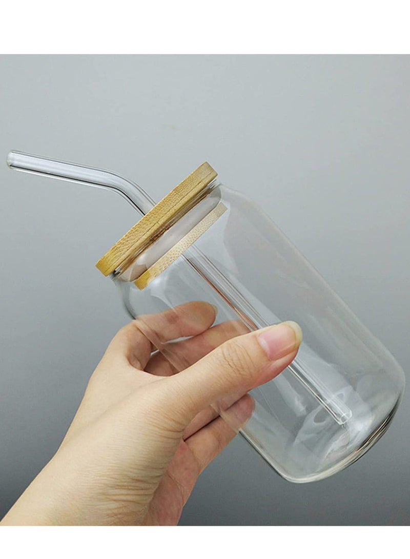 Glass Cups with Bamboo Lids and Glass Straw, Drinking Glasses with Bamboo Lids - Image 5