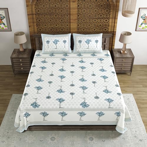 BLOCKS OF INDIA Hand Block Printed 200 TC Cotton Super King Size Bedsheet(106 x 106) (Grey Tree) - Image 2