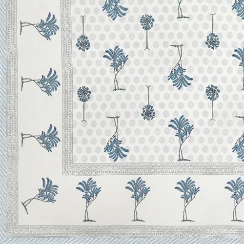 BLOCKS OF INDIA Hand Block Printed 200 TC Cotton Super King Size Bedsheet(106 x 106) (Grey Tree) - Image 5