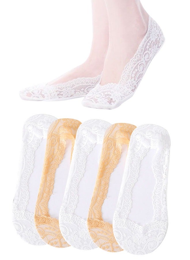 HAWAWA 5 Pairs No Show Socks Low Cut Flat Invisible Liner Socks Non Slip Lace Casual Boat Socks for High Heels Flats Women Girl（3 Whites and 2 Skins）  - Image 1