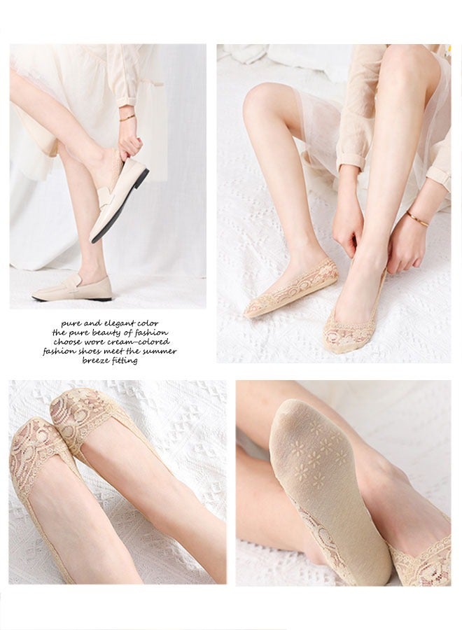 HAWAWA 5 Pairs No Show Socks Low Cut Flat Invisible Liner Socks Non Slip Lace Casual Boat Socks for High Heels Flats Women Girl（3 Whites and 2 Skins）  - Image 4