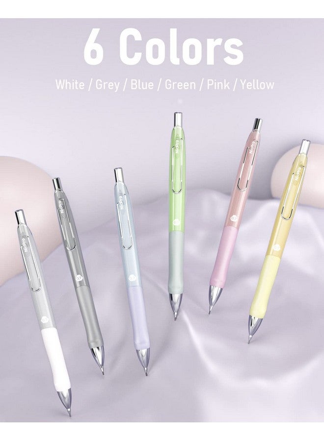 Nicpro 6Pcs Pastel Mechanical Pencil Set 0.7 Mm Cute Mechanical Pencils With Comfort Grip With 12 Tubes Hb Lead Refill 3 Eraser 9 Eraser Refills For Student Writing Drawing Sketching With Case - Image 2
