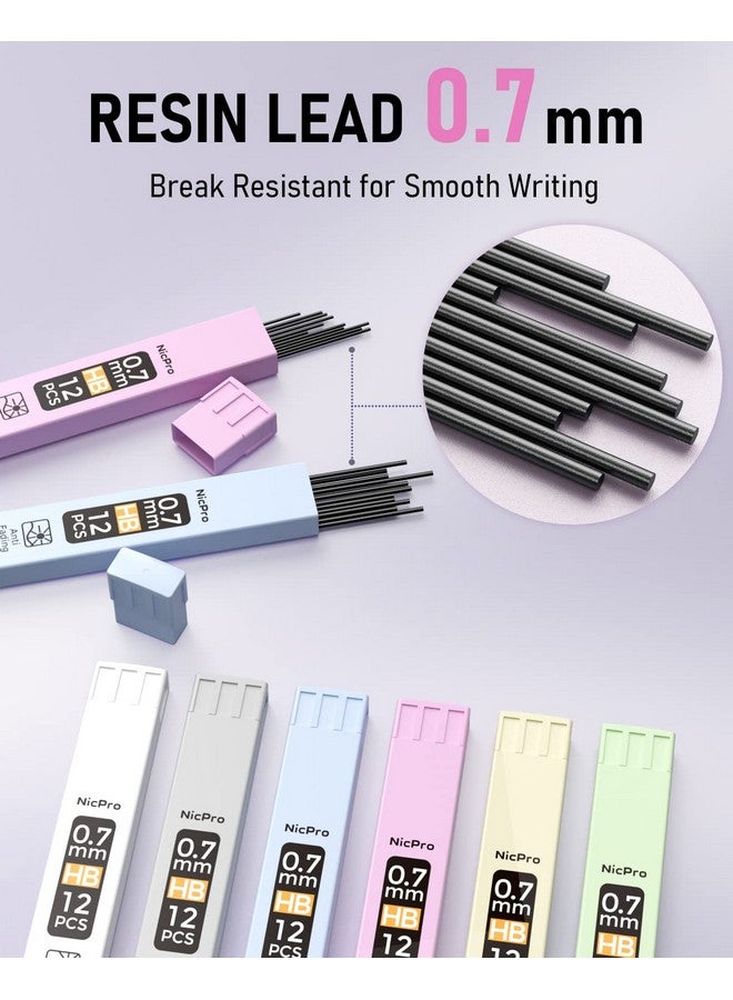 Nicpro 6Pcs Pastel Mechanical Pencil Set 0.7 Mm Cute Mechanical Pencils With Comfort Grip With 12 Tubes Hb Lead Refill 3 Eraser 9 Eraser Refills For Student Writing Drawing Sketching With Case - Image 4