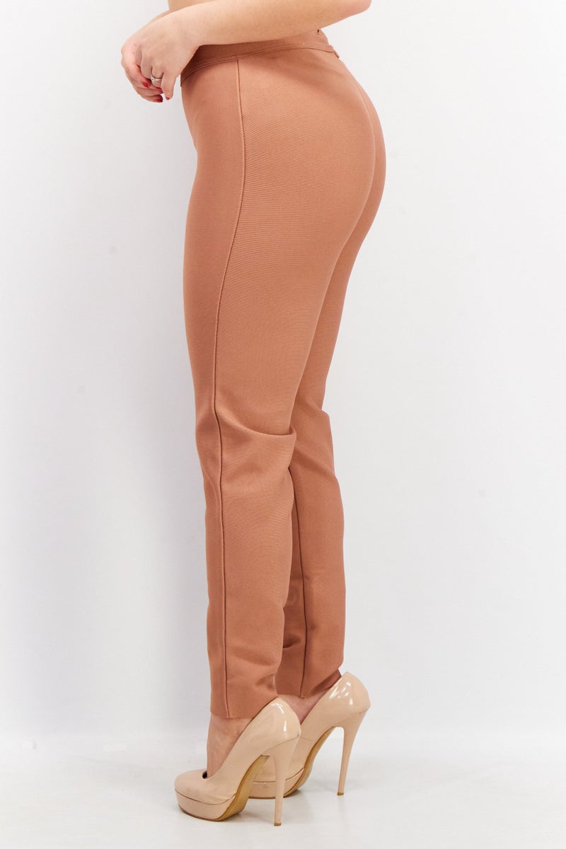 Band Of Stars Women Skinny Fit  Plain Trouser Pant, Brown - Image 2