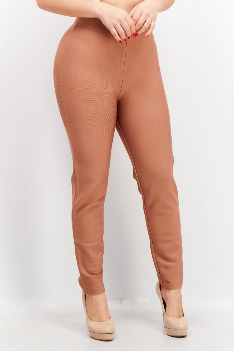Band Of Stars Women Skinny Fit  Plain Trouser Pant, Brown - Image 1