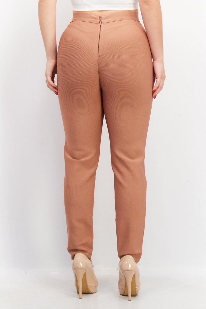 Band Of Stars Women Skinny Fit  Plain Trouser Pant, Brown - Image 3