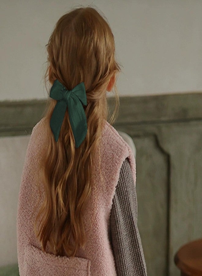 Miroksh Hair Bows Dark Green Cotton Linen Ribbon Bow Alligator Clips 4Pcs 4"&3.5" Christmas Dressy Bow Cheer Barrettes for Teen Toddler Baby Girls Kids Ponytail Hair Accessories Xmas Gift - Image 4