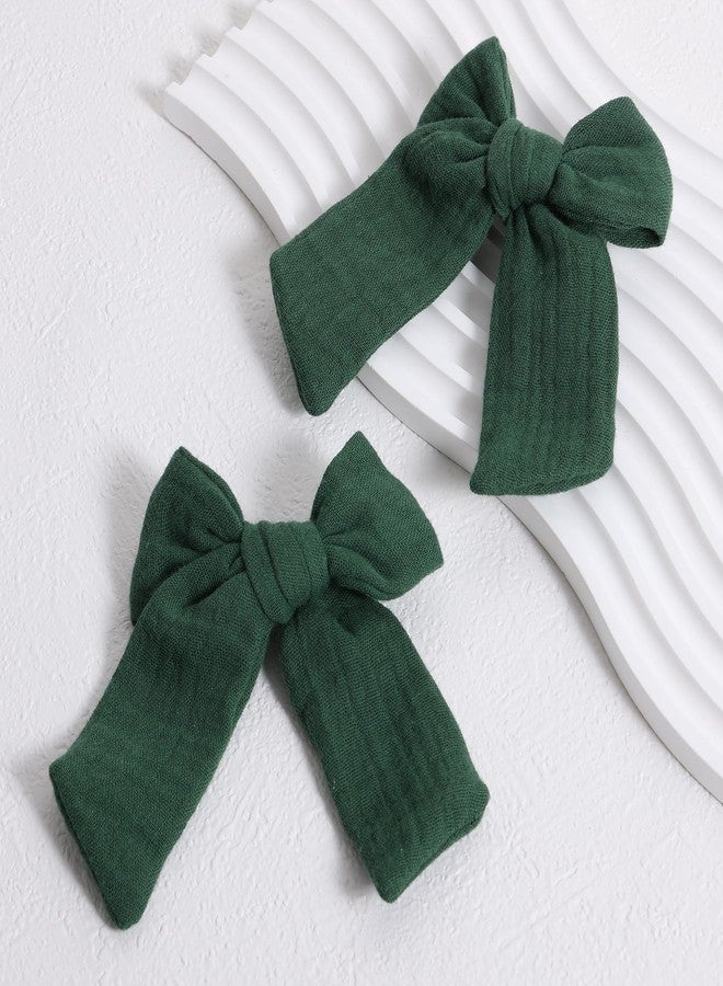 Miroksh Hair Bows Dark Green Cotton Linen Ribbon Bow Alligator Clips 4Pcs 4"&3.5" Christmas Dressy Bow Cheer Barrettes for Teen Toddler Baby Girls Kids Ponytail Hair Accessories Xmas Gift - Image 5