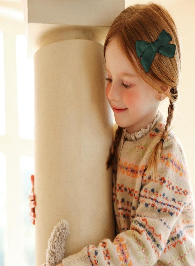 Miroksh Hair Bows Dark Green Cotton Linen Ribbon Bow Alligator Clips 4Pcs 4"&3.5" Christmas Dressy Bow Cheer Barrettes for Teen Toddler Baby Girls Kids Ponytail Hair Accessories Xmas Gift - Image 3