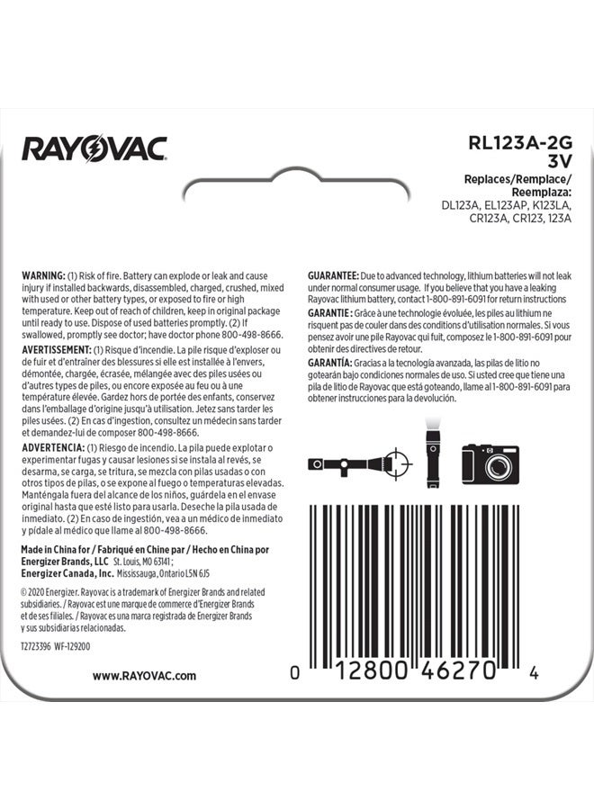 Rayovac 123A Lithium Batteries, 3V Lithium Photo Batteries (2 Battery Count) - Image 5