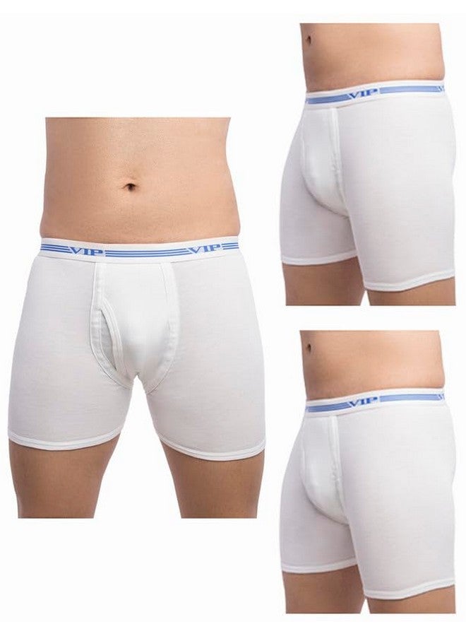 VIP Men's Advanta Solid White 100% Cotton Rib Trunks | Stretchable Soft Elasticized Waistband | Pack of 3 - Image 1