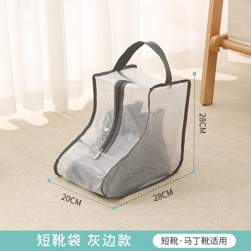 Transparent PVC Shoe Storage Bags with Zipper Short boots with gray edge