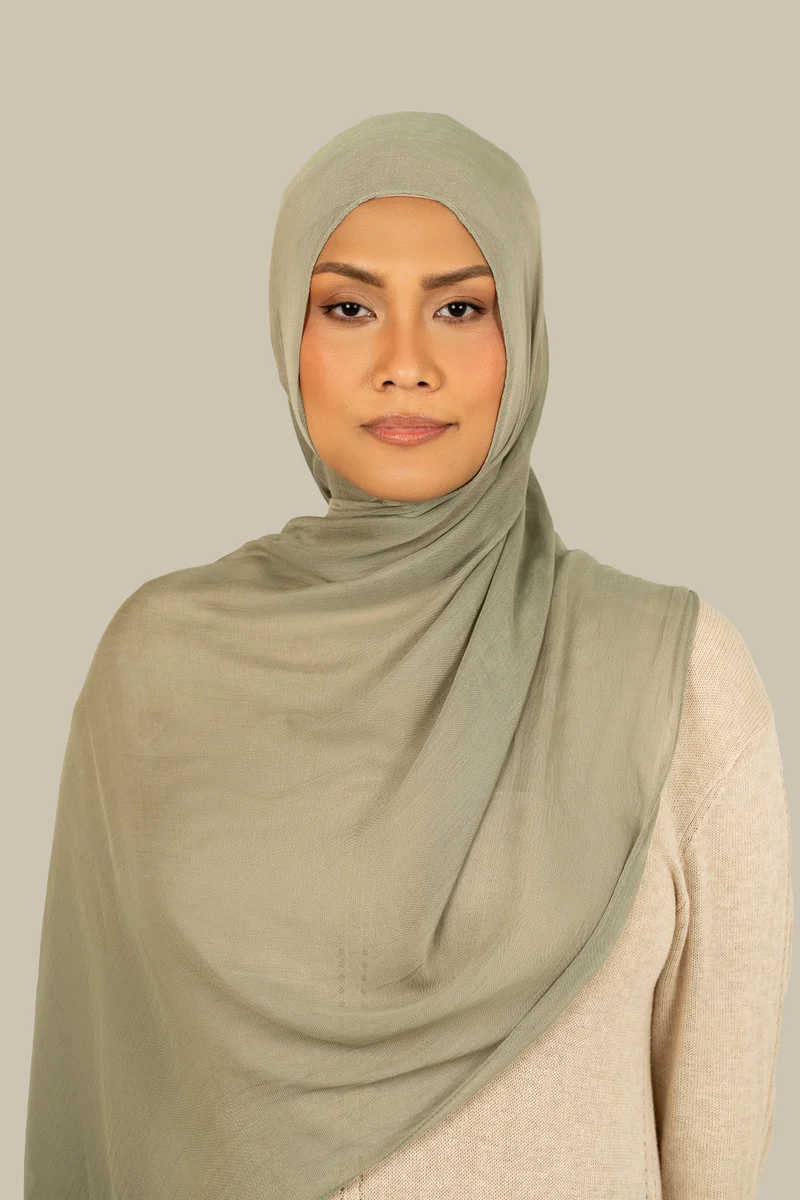 سيلكروز حجاب مودال منسوج بدقة بلون الزيتون المغسول