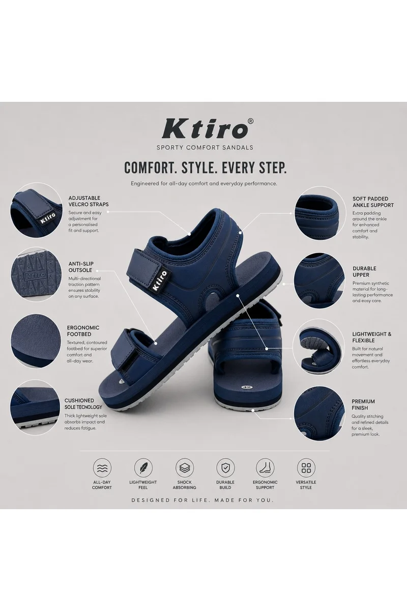 Feet First Men’s Sports Sandals with Adjustable Velcro Straps – Lightweight Comfort Outdoor Walking Sandals