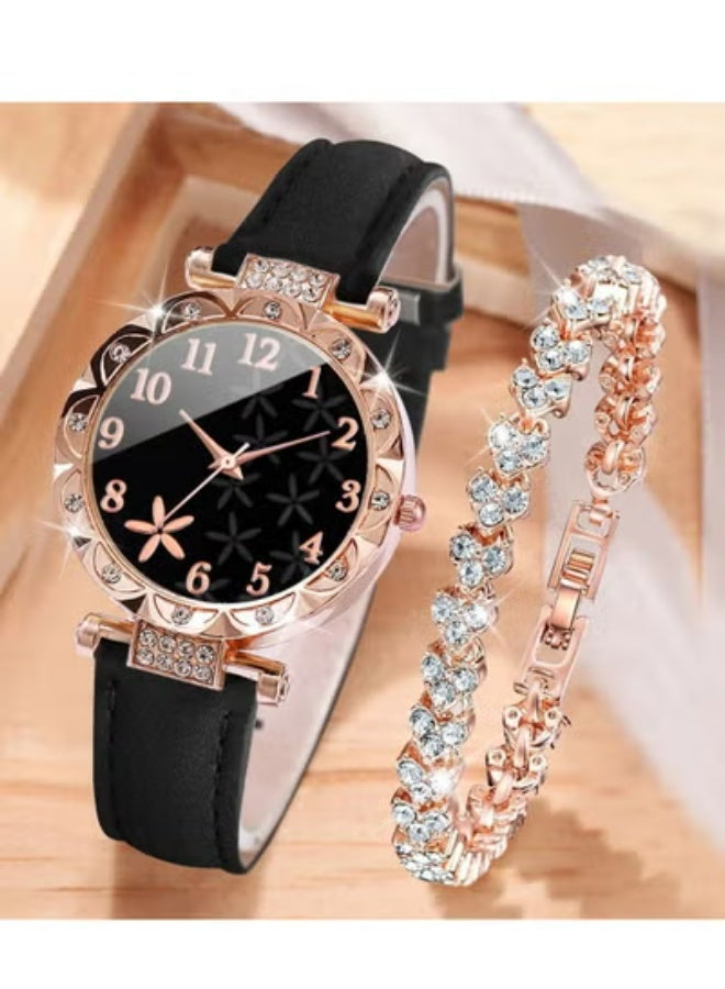 Women's Water-Resistant Leather Analog Watch Set - Classic Stylish Design for Business & Casual Wear - Elegant Ladies Wristwatch Gift for Her - Image 1