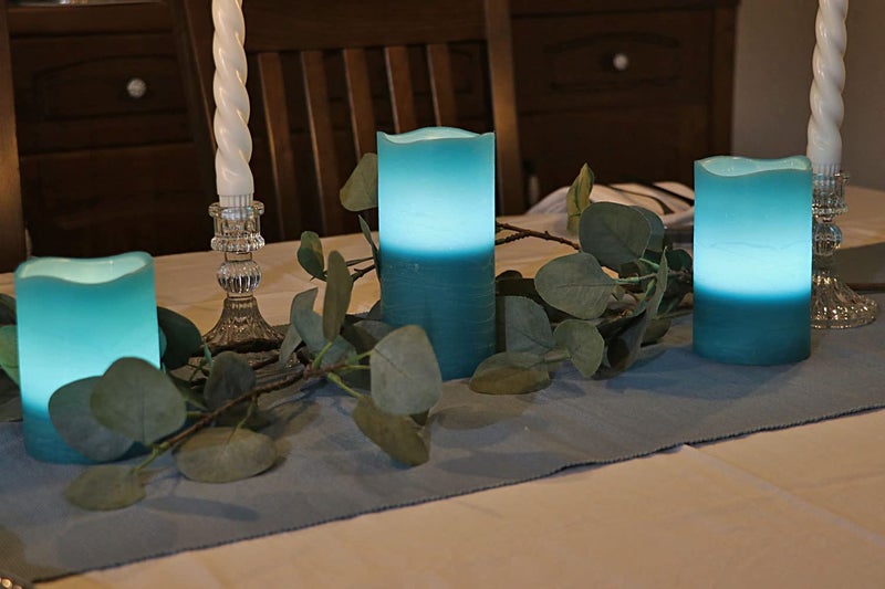 Rhytsing Turquoise Battery Operated Flameless Led Candles with Timer Function for Summer and Weddings, Warm White Light, Real Wax Finish, 6 Batteries Included - Set of 3 - Image 3