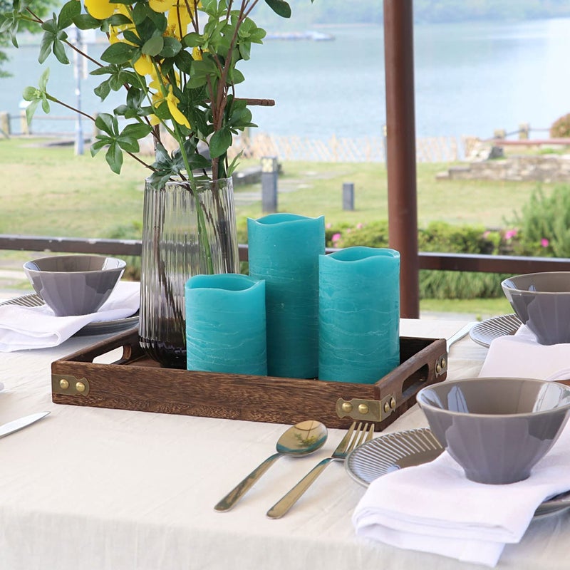 Rhytsing Turquoise Battery Operated Flameless Led Candles with Timer Function for Summer and Weddings, Warm White Light, Real Wax Finish, 6 Batteries Included - Set of 3 - Image 4