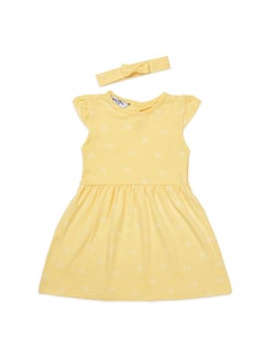 Yellow bows printed dress with head band.