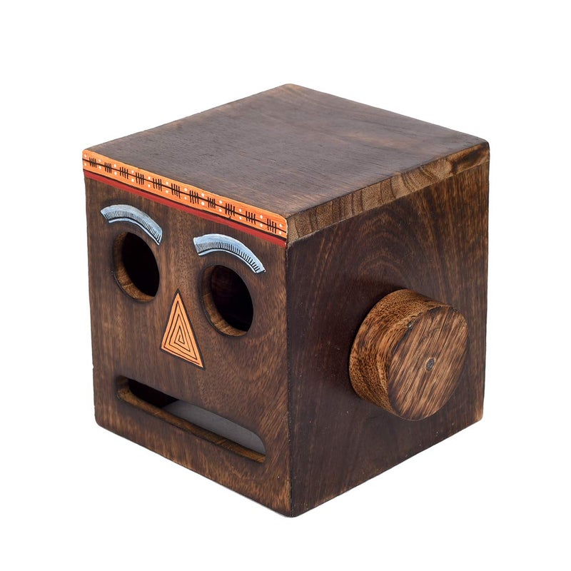 AAKRITI ART CREATIONS Aakriti Art Creations Mango Wood Robot Face Toilet Roll Holder Brown Colour 65 x 5 x 45 inches - Image 3