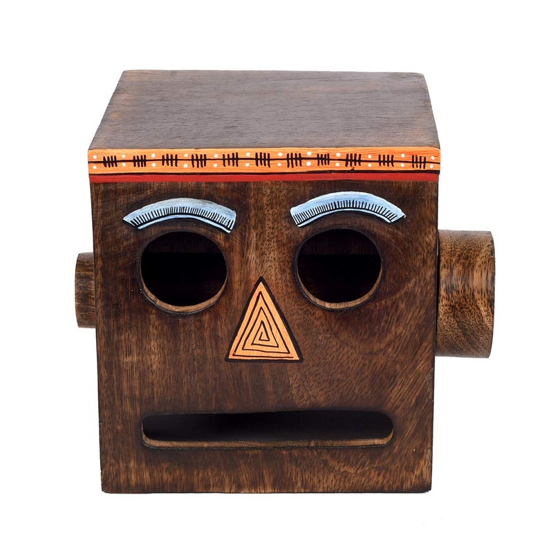 AAKRITI ART CREATIONS Aakriti Art Creations Mango Wood Robot Face Toilet Roll Holder Brown Colour 65 x 5 x 45 inches - Image 1