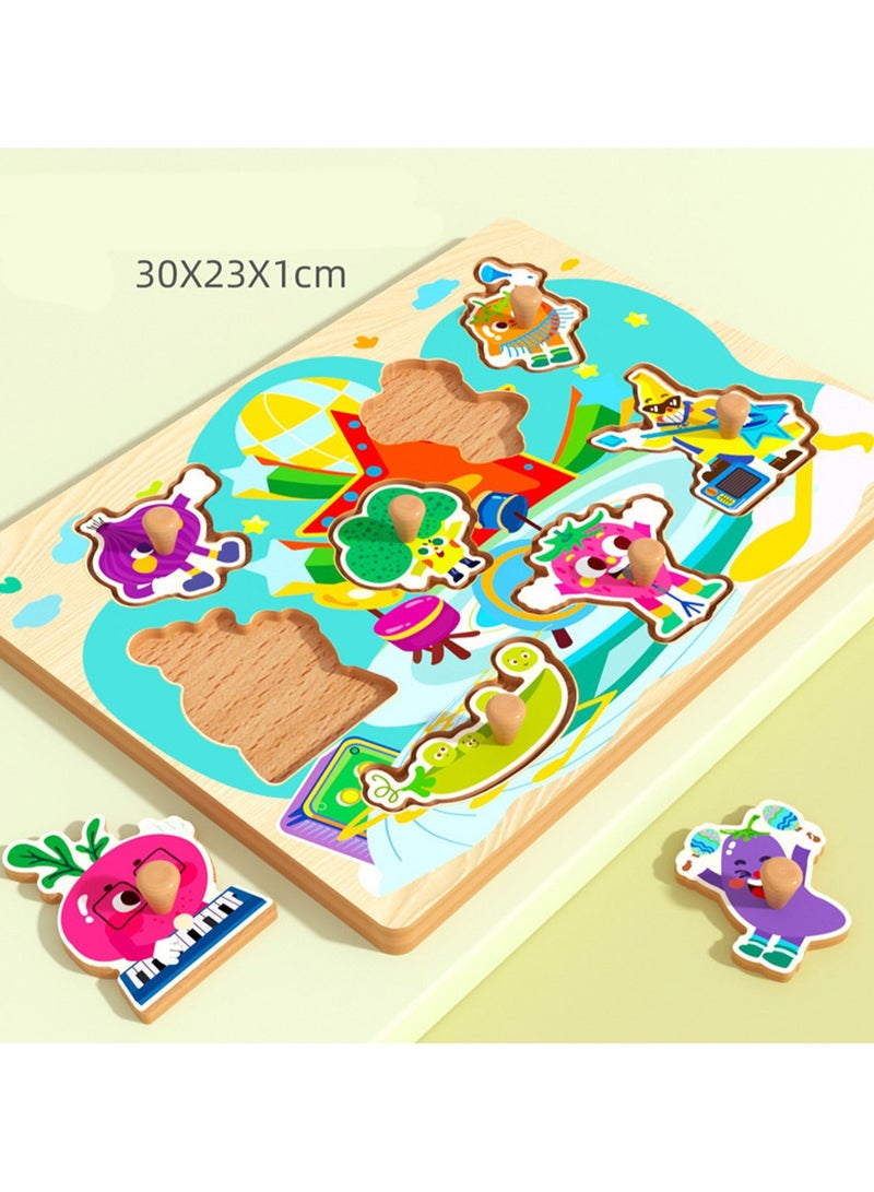 30cm Vegetable And Fruit Theme Hand-Grab Jigsaw Puzzle Board 1-3 Years Old Children Wooden Peg Jigsaw Puzzle Toy With Handle, Children'S Fine Motor Skills Learning Education, Ideal Gift For 1 - 2 - - Image 2