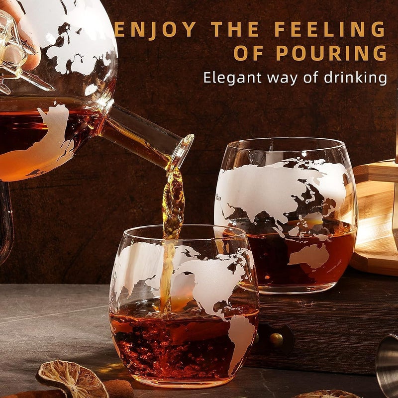 Riderev Riderev 850 ml Whiskey Decanter Set Diamond Globe Set Decanter with 4 Whiskey Glass Diamond Carafe and 1 Base Bracket Wine Bottle Holder Decanter Wine Set (Globe Decanter Set)  - Image 5