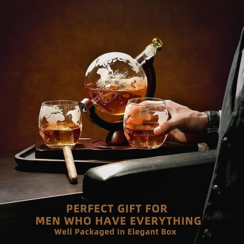 Riderev Riderev 850 ml Whiskey Decanter Set Diamond Globe Set Decanter with 4 Whiskey Glass Diamond Carafe and 1 Base Bracket Wine Bottle Holder Decanter Wine Set (Globe Decanter Set)  - Image 4