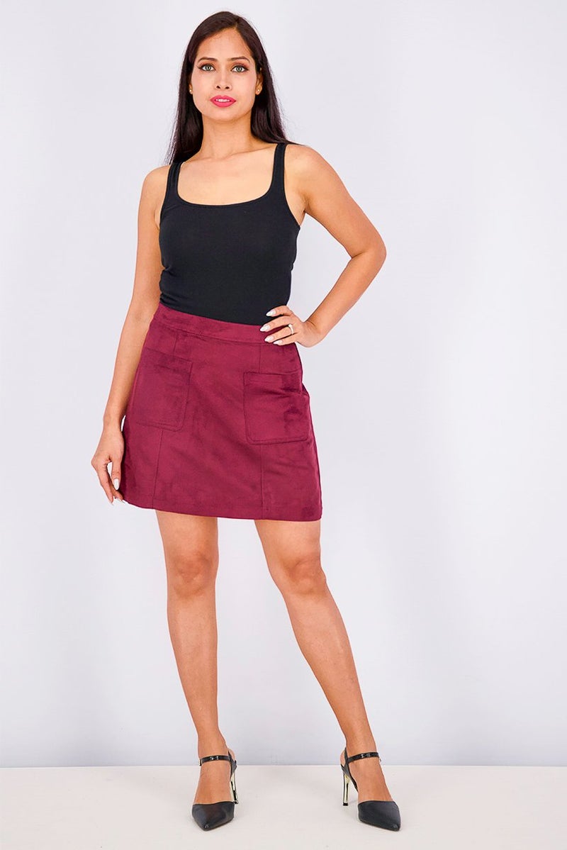 Old Navy Women Woven Mini Skirt, Burgundy - Image 2
