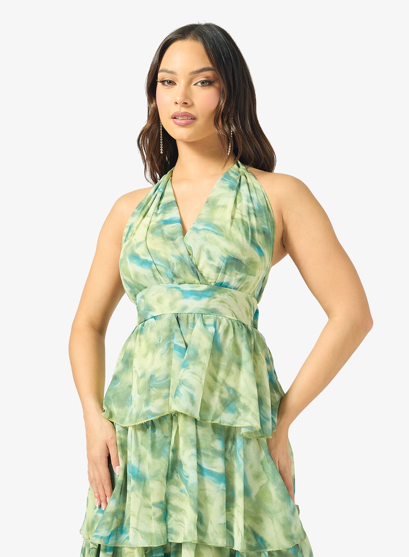 جينجر فستان بطبقات بنقشة الزهور بفتحة رقبة عميقة - Image 3