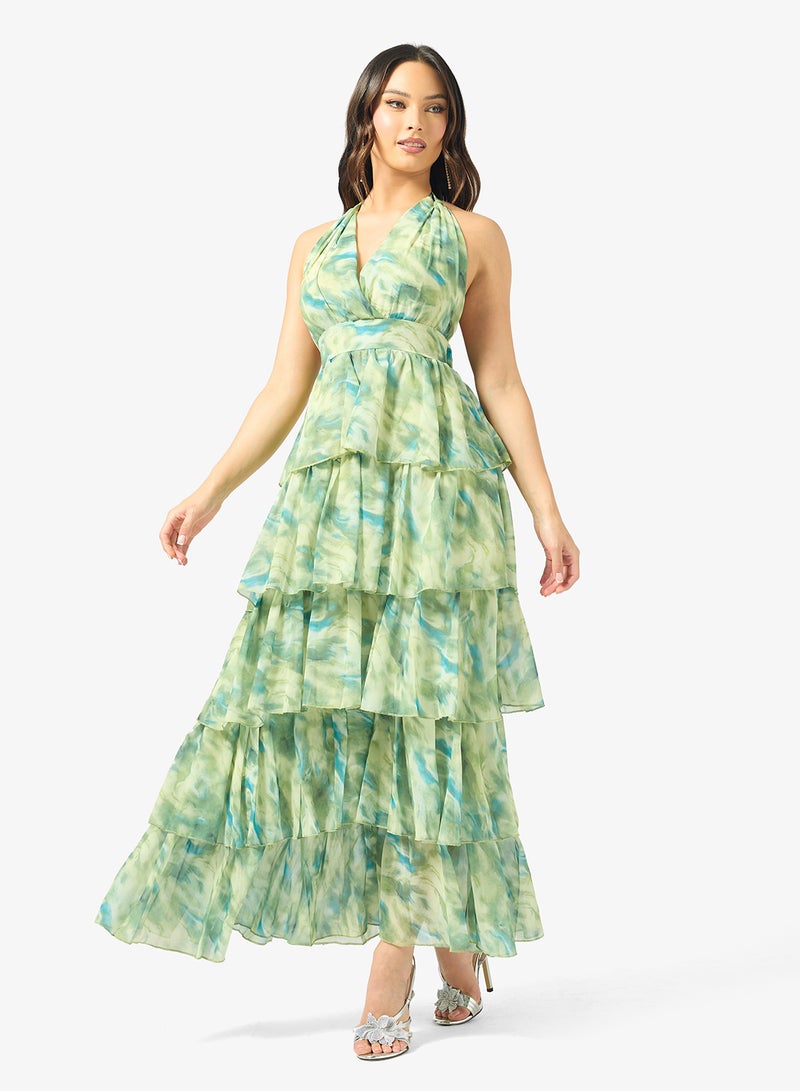 جينجر فستان بطبقات بنقشة الزهور بفتحة رقبة عميقة - Image 4