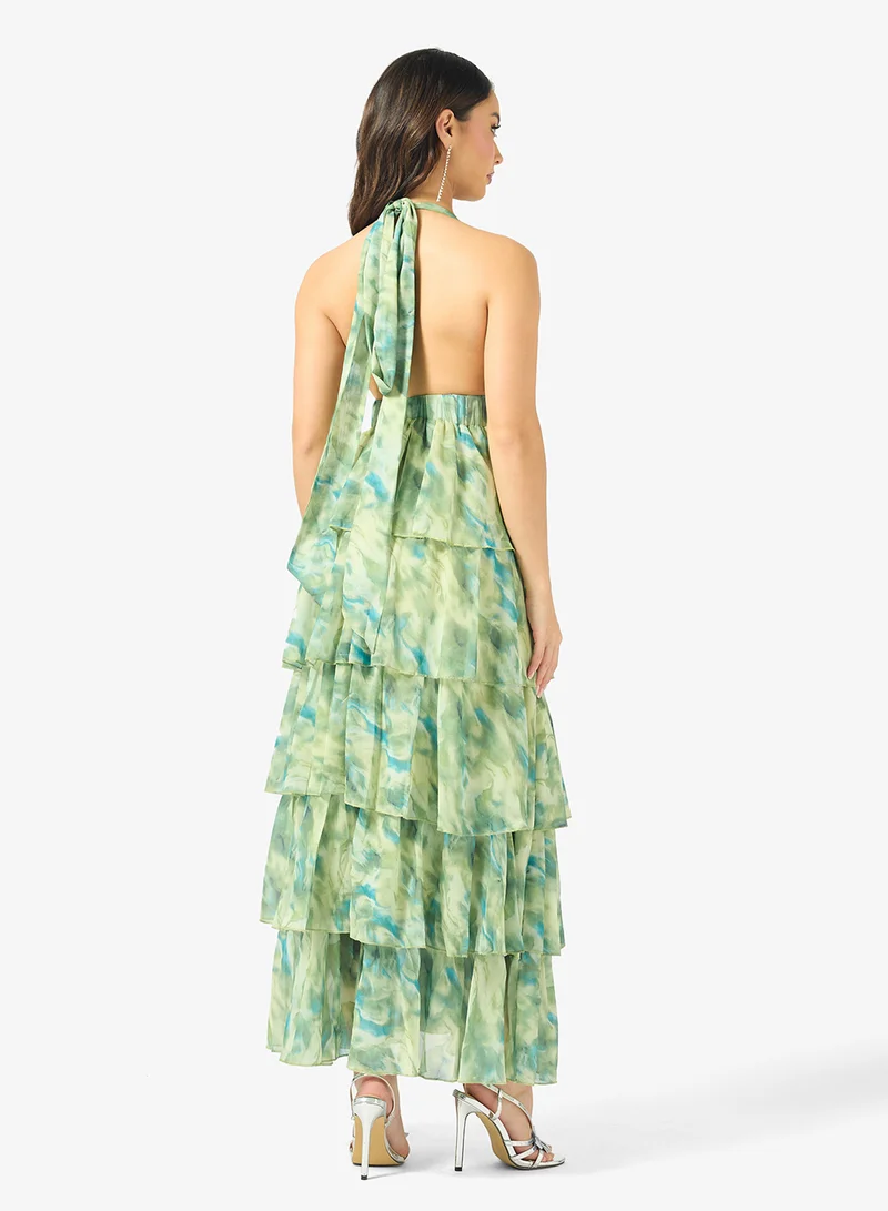 Ginger Plunge Neck Floral Tiered Dress
