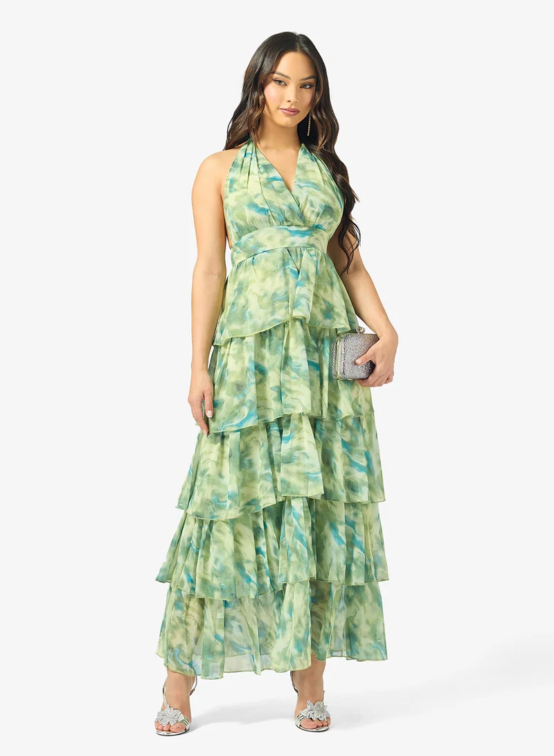 Plunge Neck Floral Tiered Dress