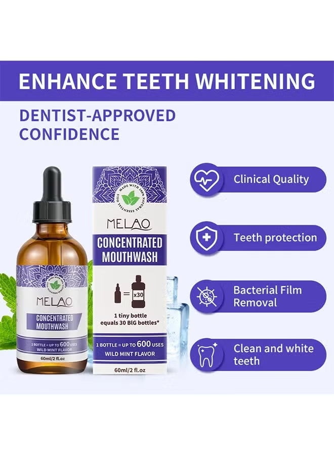 MELAO Concentrated Mouthwash Fluoride-Free, Mint Mouthwash with Natural Essential Oils, Supports 600 Rinses, Aids in Fresh Breath 60ml - Image 2