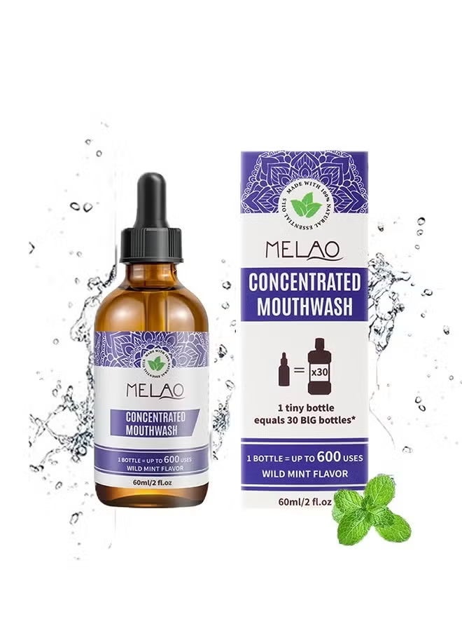 MELAO Concentrated Mouthwash Fluoride-Free, Mint Mouthwash with Natural Essential Oils, Supports 600 Rinses, Aids in Fresh Breath 60ml - Image 1