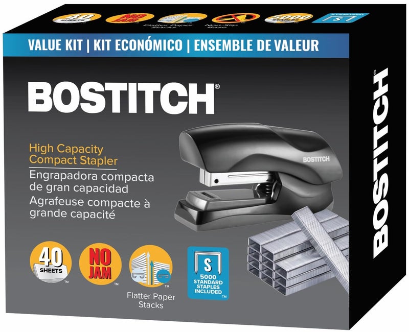 Bostitch Office Heavy Duty 40 Sheet Stapler with 1250 Staples & Claw Remover, Small Stapler Size, Fits into The Palm of Your Hand, Value Pack, Red (B175-BLK-VP) - Image 1