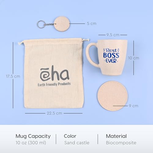 Eha Earth- Friendly Best Boss Ever Mugs for Coffee | Gift Items for Boss | Birthday Gift for Men | Gifts for Sister | Set of 1 | 300 ml | Coffee Mug | Made with Rice Husk| Sand Castle - Image 2