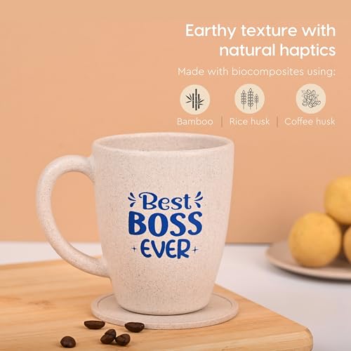 Eha Earth- Friendly Best Boss Ever Mugs for Coffee | Gift Items for Boss | Birthday Gift for Men | Gifts for Sister | Set of 1 | 300 ml | Coffee Mug | Made with Rice Husk| Sand Castle - Image 4