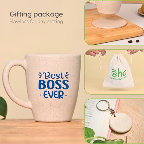 Eha Earth- Friendly Best Boss Ever Mugs for Coffee | Gift Items for Boss | Birthday Gift for Men | Gifts for Sister | Set of 1 | 300 ml | Coffee Mug | Made with Rice Husk| Sand Castle - Image 3