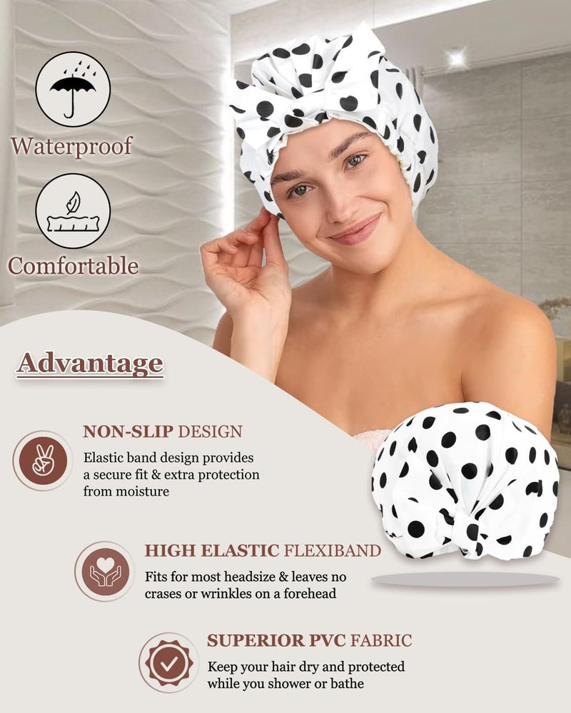Excefore Repeated detach compatible build Luxury Waterproof Shower Cap for Women, Reusable Adjustable Bowknot Hair Bath Cap, Soft Comfortable Fit, Travel Friendly Hair Protection from Water, Moisture and Frizz (White) Simple multi-feature universal build - Image 4