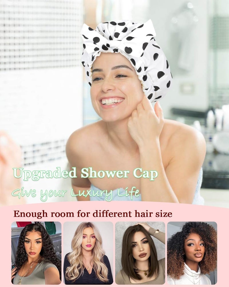 Excefore Repeated detach compatible build Luxury Waterproof Shower Cap for Women, Reusable Adjustable Bowknot Hair Bath Cap, Soft Comfortable Fit, Travel Friendly Hair Protection from Water, Moisture and Frizz (White) Simple multi-feature universal build - Image 2