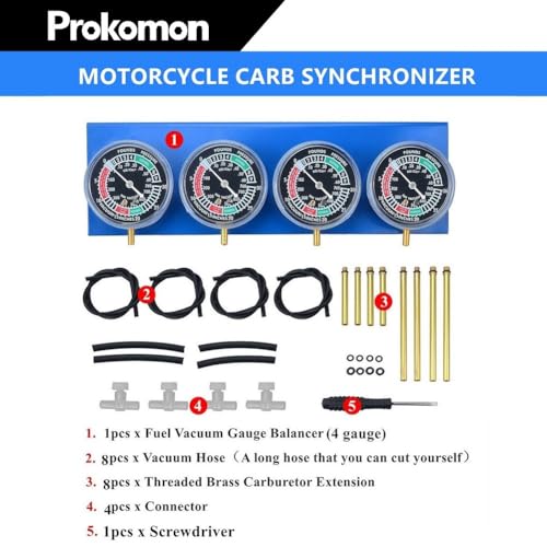 Prokomon Motorcycle Carburetor Synchronizer Tool; Carb Synchronizer Tool with 4 Gauge; Vacuum Carb Sync Tool for 2 Cylinder or 4 Cylinder - Image 2